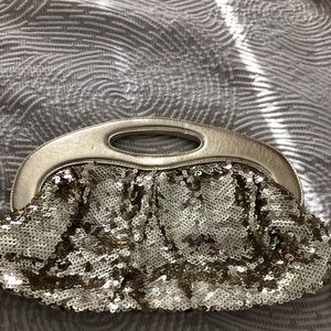 Gold sequin clutch